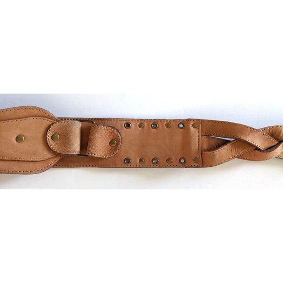 BCBG Maxazria Belt Brown Genuine Leather Wide Narrow Width Brass Buckle Size S - Picture 8 of 16